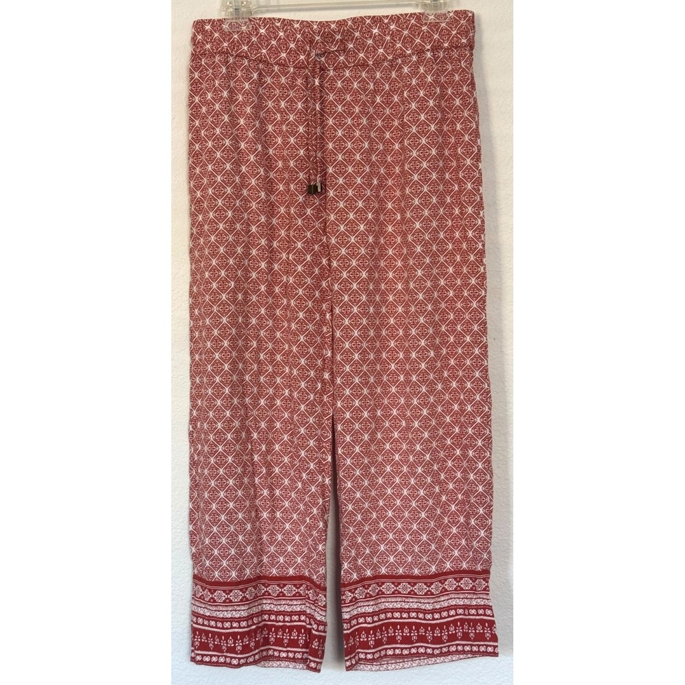 Lucy & Laurel Palazzo Pants Medium Rust White Print Flowing Wide Pants Boho